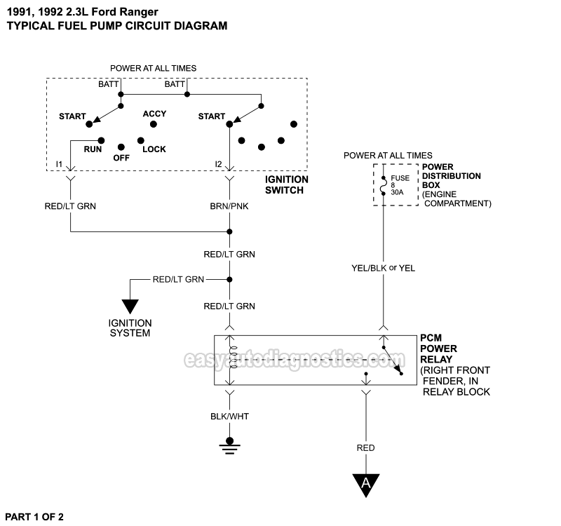 Fuel Pump Circuit Wiring Diagram (1991-1992 2.3L Ford Ranger)