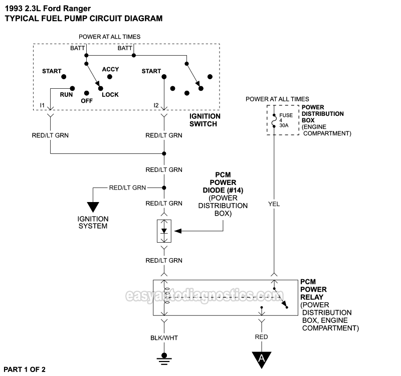 Fuel Pump Circuit Wiring Diagram (1993 2.3L Ford Ranger)