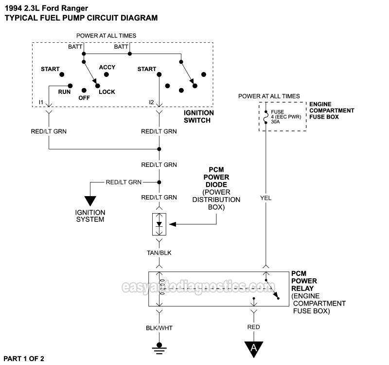 Fuel Pump Circuit Wiring Diagram (1994 2.3L Ford Ranger)