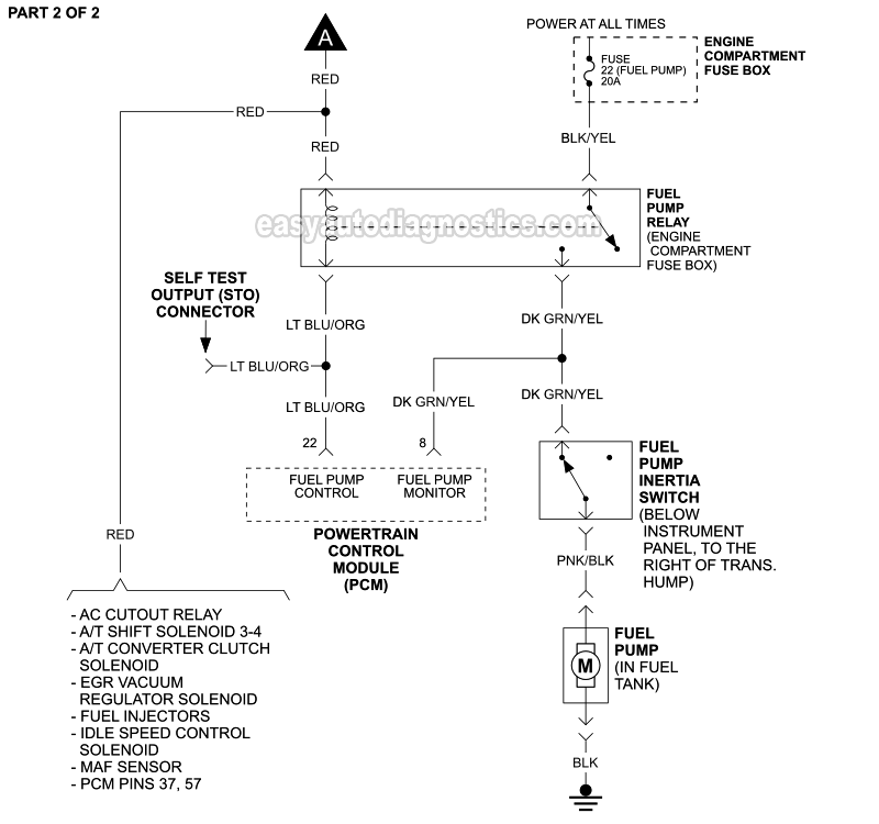 PART 2 of 2: Fuel Pump Circuit Wiring Diagram (1994 2.3L Ford Ranger)