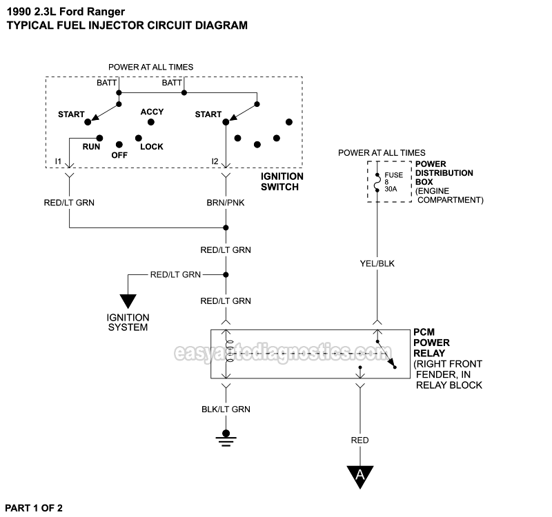 Fuel Injector Circuit Wiring Diagram (1990 2.3L Ford Ranger)