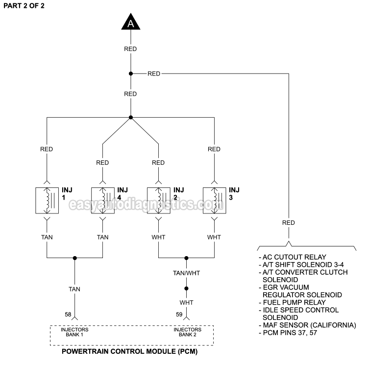 PART 2 of 2: Fuel Injector Circuit Wiring Diagram (1990 2.3L Ford Ranger)