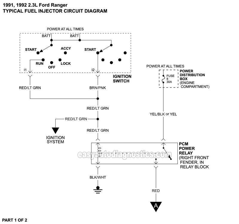 Fuel Injector Circuit Wiring Diagram (1991-1992 2.3L Ford Ranger)