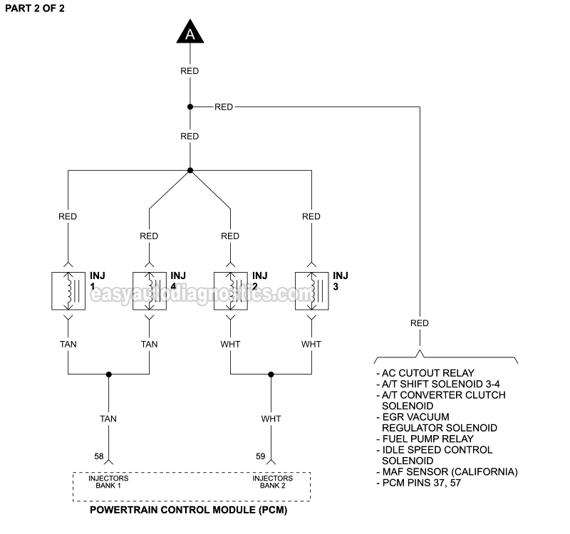 PART 2 of 2: Fuel Injector Circuit Wiring Diagram (1991, 1992 2.3L Ford Ranger)