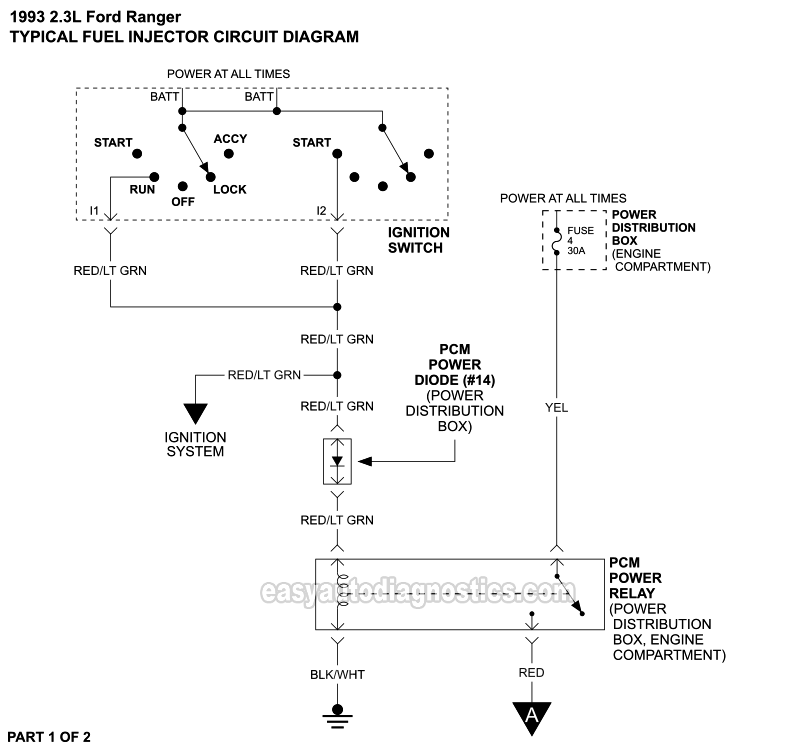 Fuel Injector Circuit Wiring Diagram (1993 2.3L Ford Ranger)