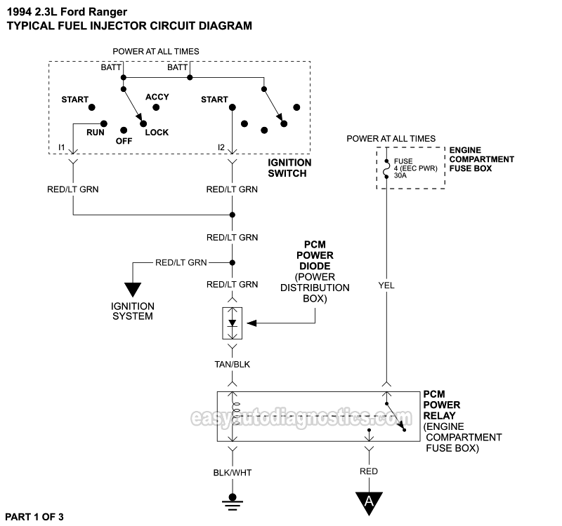 Fuel Injector Circuit Wiring Diagram (1994 2.3L Ford Ranger)