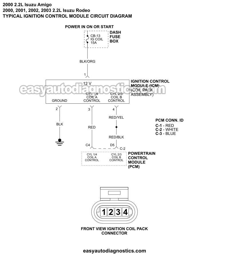 Ignition Control Module Circuit Wiring Diagram (2000, 2001, 2002, 2003 2.2L Isuzu Rodeo, Amigo)