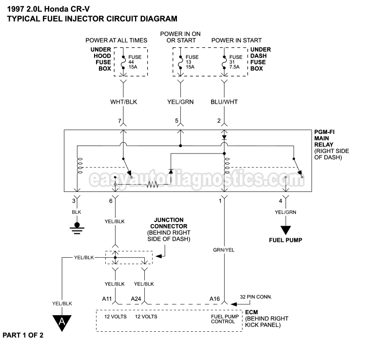 Fuel Injectors Circuit Diagram (1997 2.0L Honda CR-V)