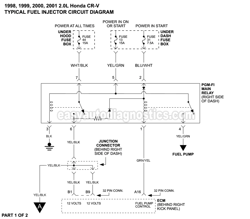 PART 1 OF 2: Fuel Injector Circuit Diagram (1998, 1999, 2000, 2001 2.0L Honda CR-V)