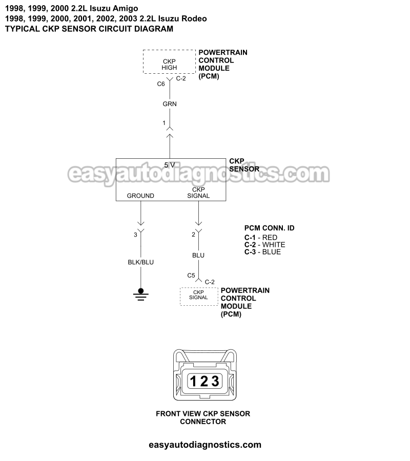 CKP Sensor Circuit Wiring Diagram (1998, 1999, 2000, 2001, 2002, 2003 2.2L Isuzu Rodeo, Amigo)