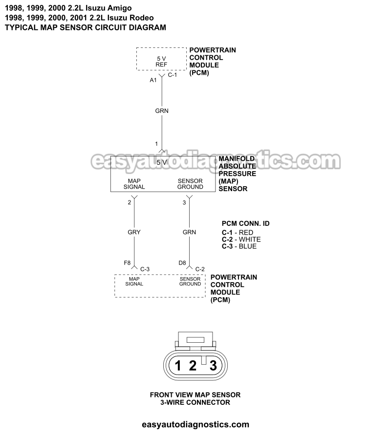 MAP Sensor Circuit Wiring Diagram (1998-2003 2.2L Isuzu Rodeo, Amigo)