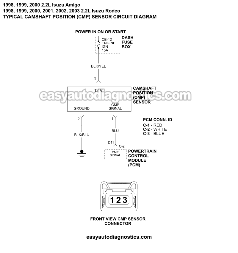 CMP Sensor Circuit Wiring Diagram (1998-2003 2.2L Isuzu Rodeo, Amigo)