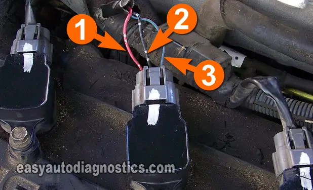 Circuit Descriptions: Nissan Ignition Coil Connector. Coil-On-Plug (COP) Coil Test 2.5L Nissan Altima, Sentra (2002-2006)