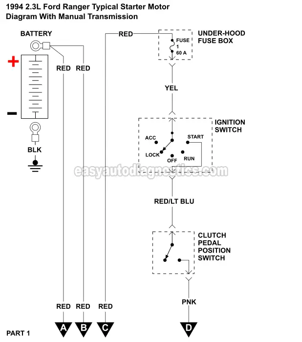 Part 1 -1994 2.3L Ford Ranger Starter Motor Circuit Wiring Diagram With Manual Transmission