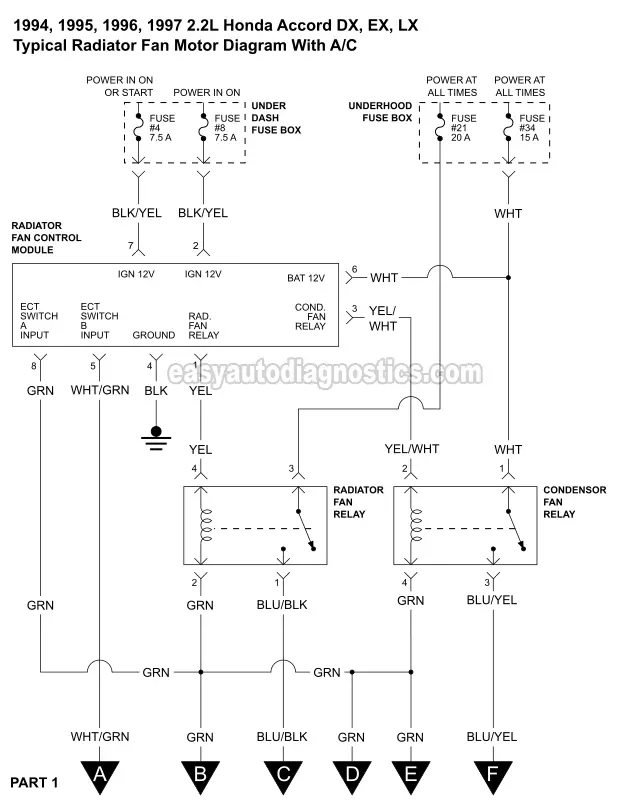 1994-1997 2.2L Honda Accord Radiator Cooling Fan Wiring ... wiring diagram 97 honda 