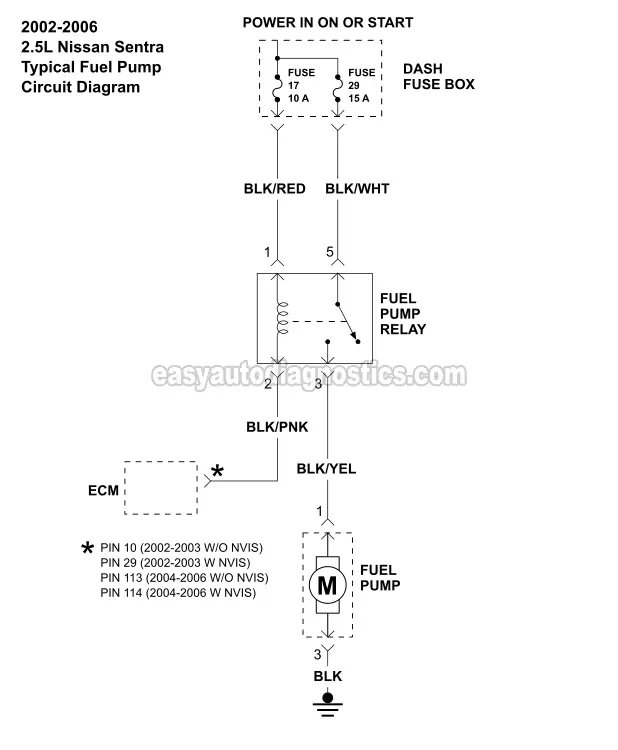 Fuel Pump Circuit Diagram (2002-2006 2.5L Nissan Sentra)  2006 Ford F250 Fuel Pump Wiring Diagram    Home Misc Index Chrysler Ford GM Honda Isuzu Jeep Mitsubishi Nissan Suzuki  VW