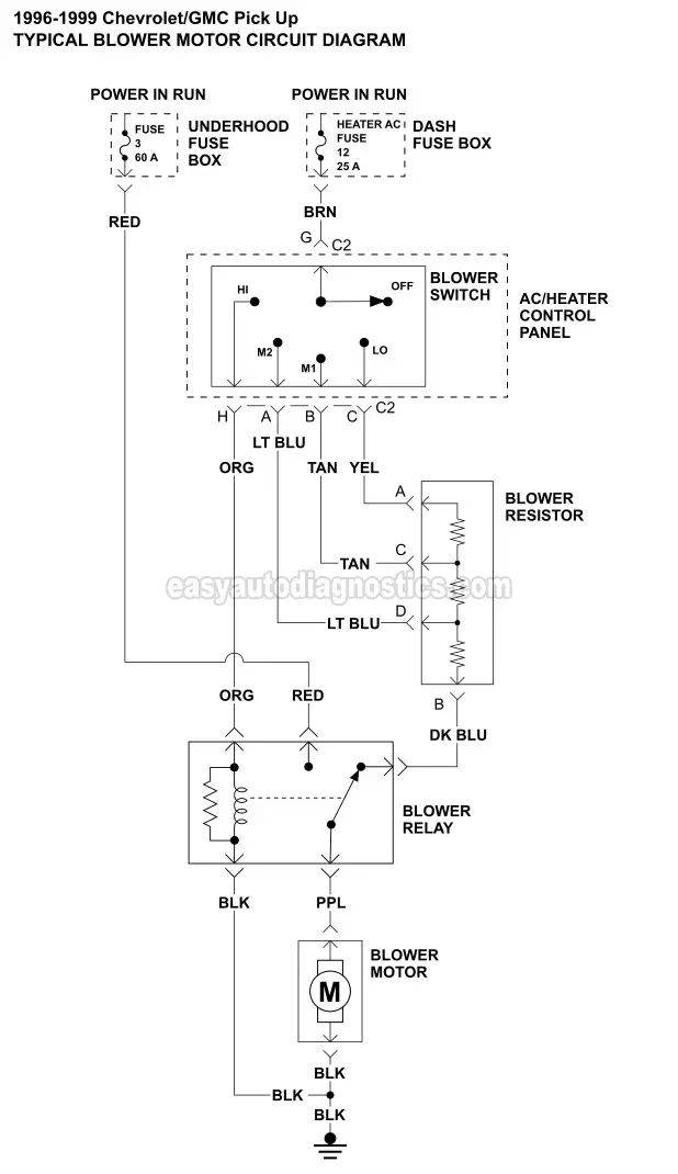 Blower Motor Circuit Diagram (1996-1999 Chevy/GMC Pick Up)