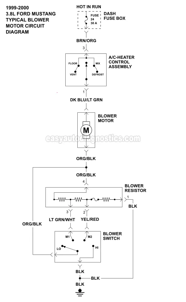 Blower Motor Wiring Diagram (1999-2000 3.8L Mustang)