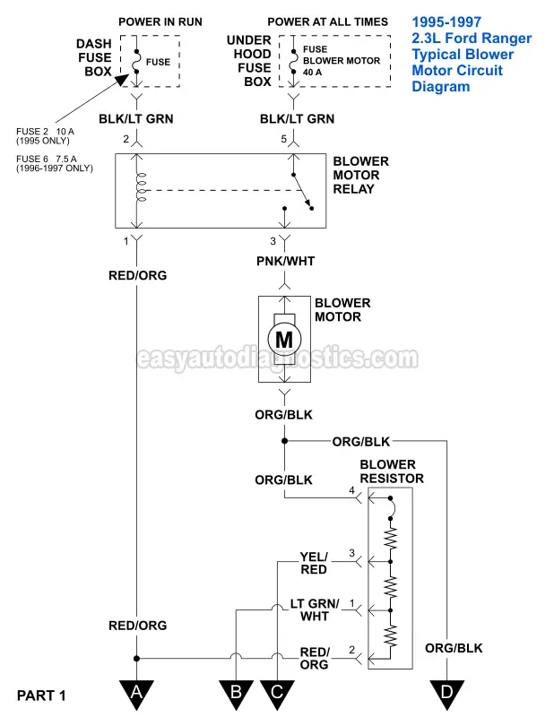 Part 1 Blower Motor Circuit Diagram 1995 1997 2 3l Ford Ranger