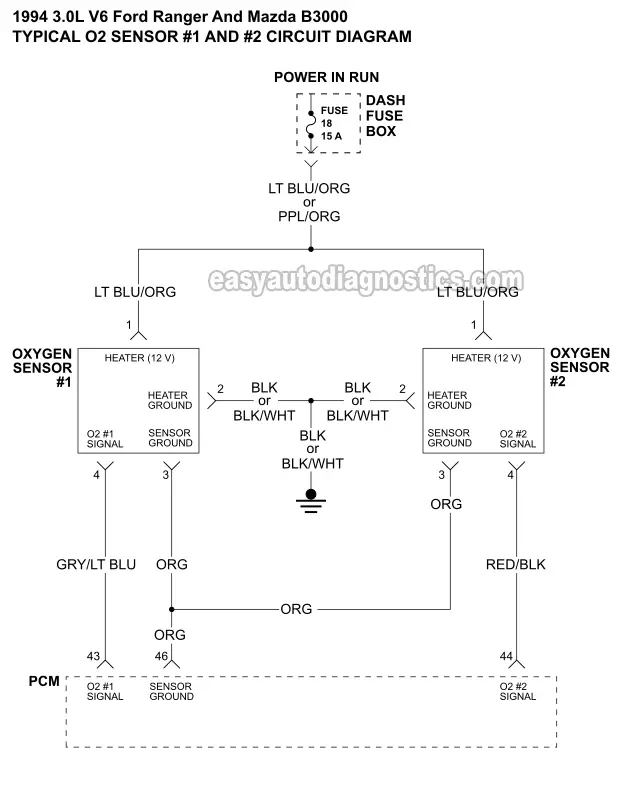 Oxygen Sensor Circuit Diagram  1994 3 0l Ford Ranger And