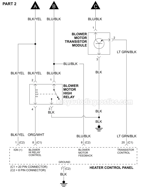Part 2 -Blower Motor Circuit Diagram 1997, 1998, 1999, 2000, 2001 2.0L Honda CR-V