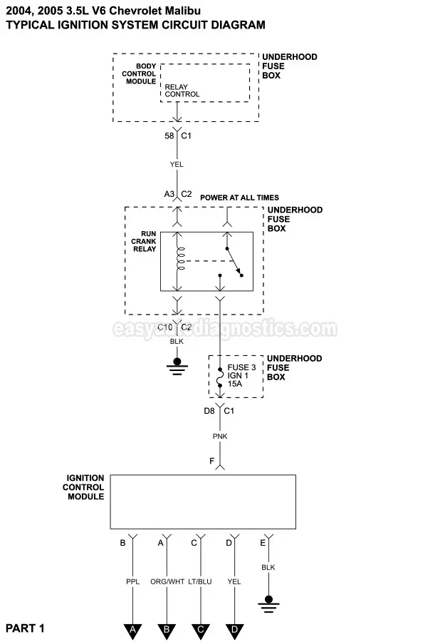 Ignition System Wiring Diagram (2004-2005 3.5L Malibu)