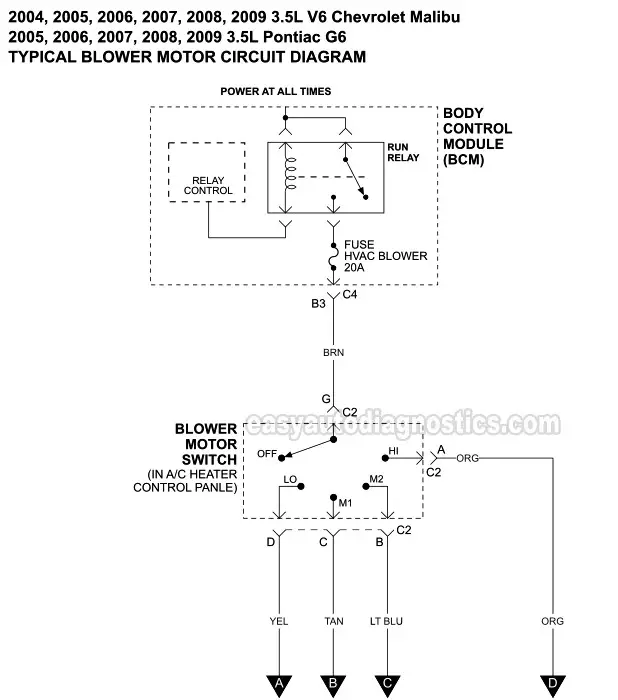 Blower Motor Circuit Diagram (2004-2009 3.5L Chevy Malibu And Pontiac G6)
