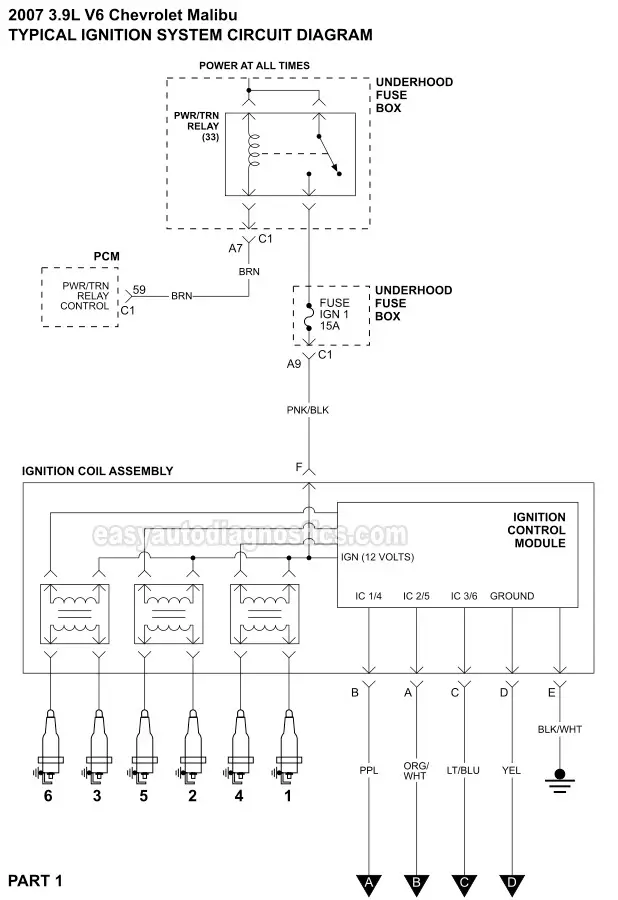 Part 1 -Ignition System Wiring Diagram (2007 3.9L V6 Chevrolet Malibu)