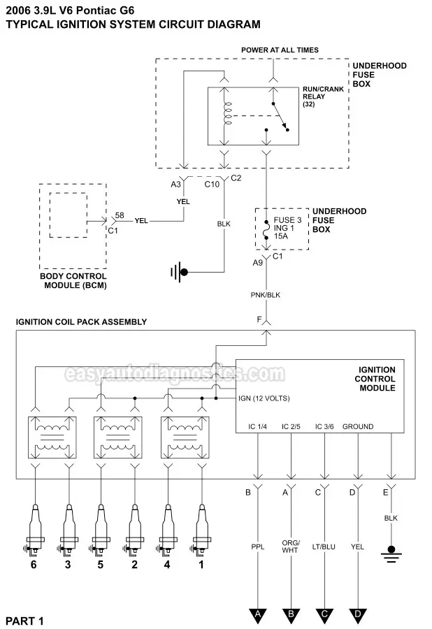 Part 1 -Ignition System Circuit Wiring Diagram (2006-2009 3.9L Pontiac G6)  Starter 06 Pontiac G6 Wiring Diagram    Home Misc Index Chrysler Ford GM Honda Isuzu Jeep Mitsubishi Nissan Suzuki  VW