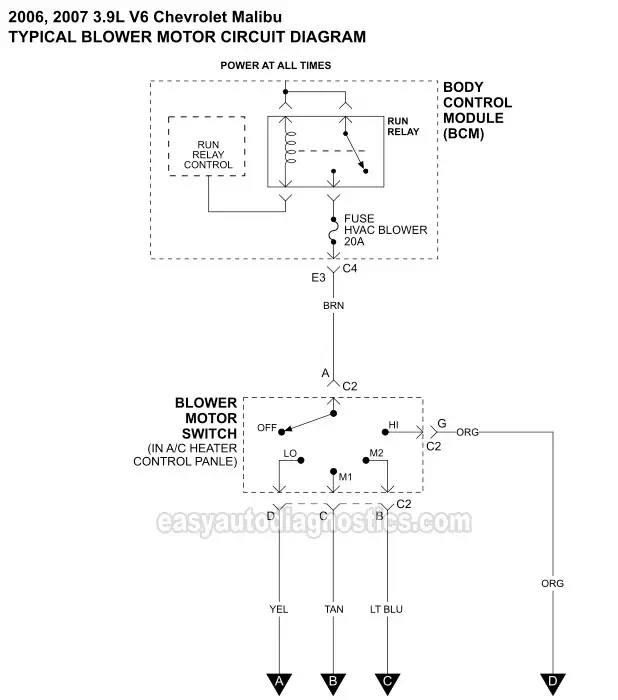 Blower Motor And Blower Motor Control Processor Wiring Diagram (2006, 2007 3.9L V6 Chevrolet Malibu)