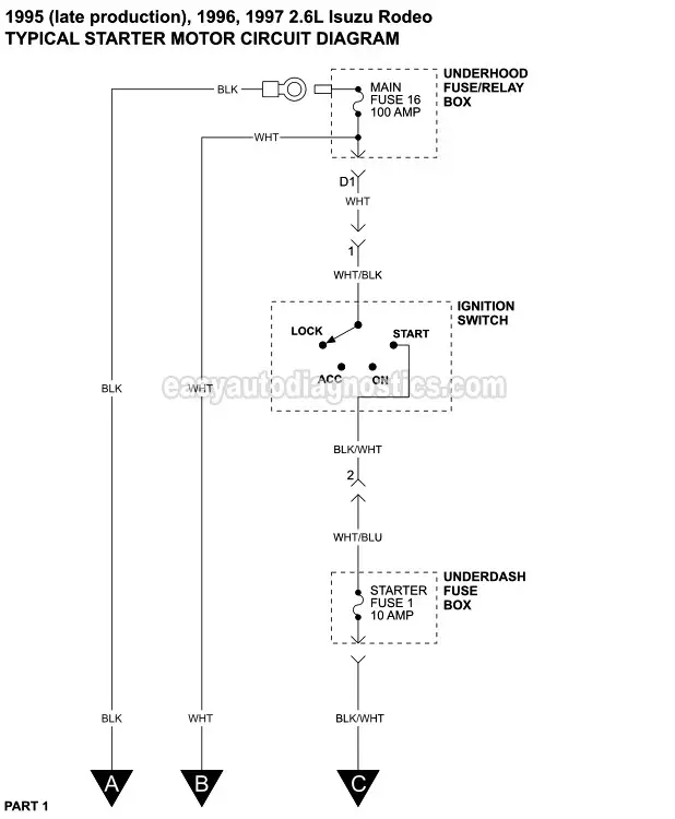 PART 1: Starter Motor Circuit Wiring Diagram (1995, 1996, 1997 2.6L Isuzu Rodeo)