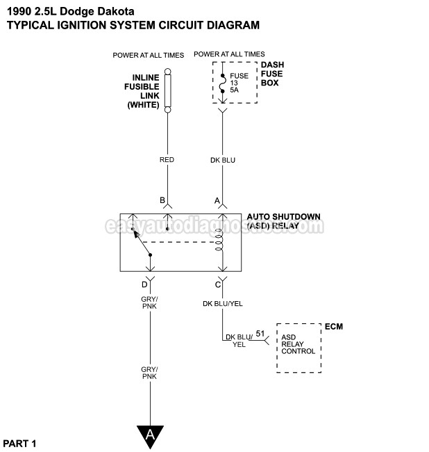 Ignition System Wiring Diagram (1990-1993 2.5L Dodge Dakota)