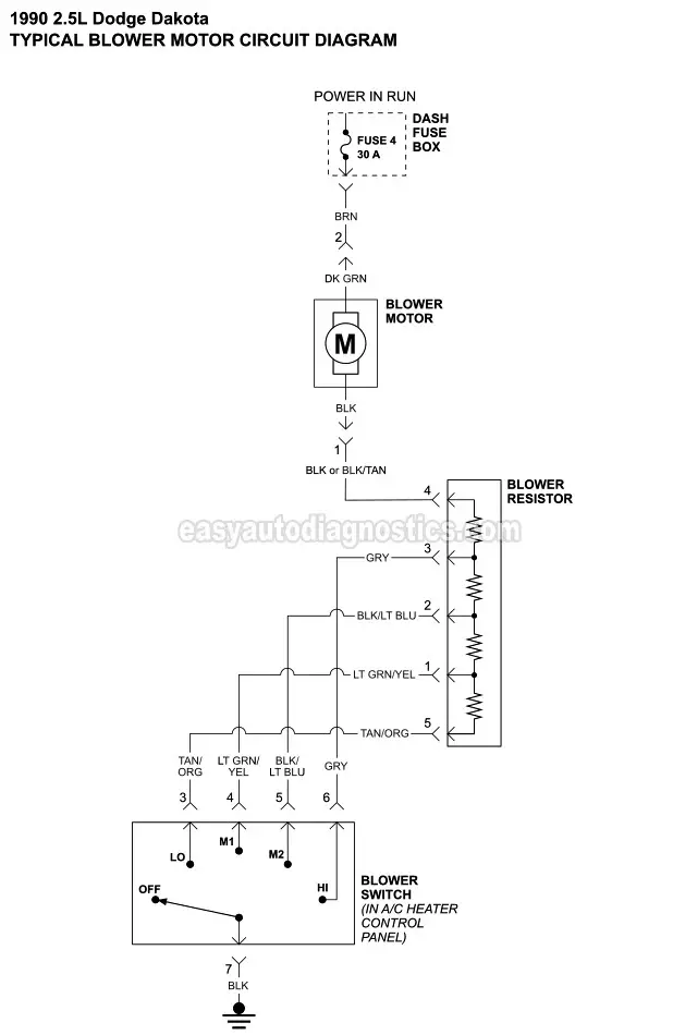 Part 1 -Blower Motor Wiring Diagram (1990-1993 2.5L SOHC Dodge Dakota)